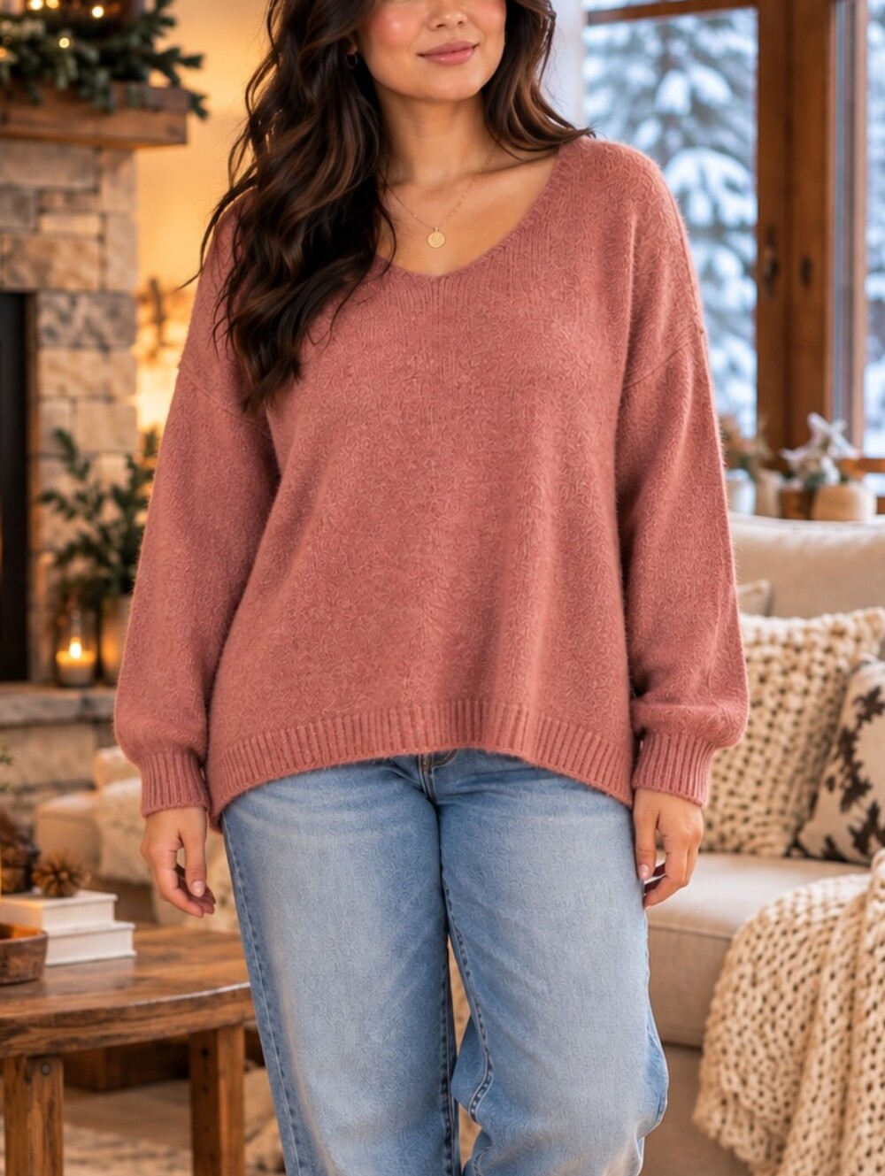 ESQUALO  Fuzzy Scoop Neck Knit Sweater XL/XXL